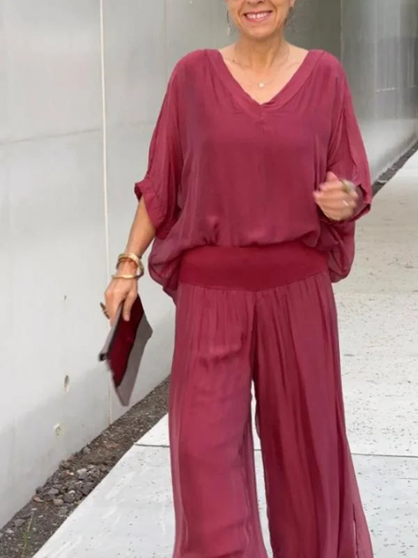 1 + 2 FREE | Elegant chiffon wide-leg pants two-piece set | 16K Sold in 3 Days – Back Again for 24H Only!