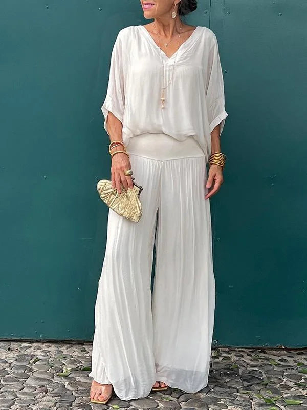 1 + 2 FREE | Elegant chiffon wide-leg pants two-piece set | 16K Sold in 3 Days – Back Again for 24H Only!
