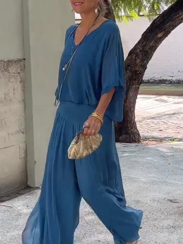 1 + 2 FREE | Elegant chiffon wide-leg pants two-piece set | 16K Sold in 3 Days – Back Again for 24H Only!