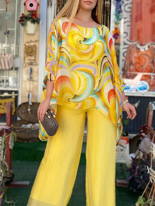 1 + 2 FREE | New Colorful Chiffon Set Casual Round Neck Print | 24K Sold in 3 Days – Back Again for 24H Only!
