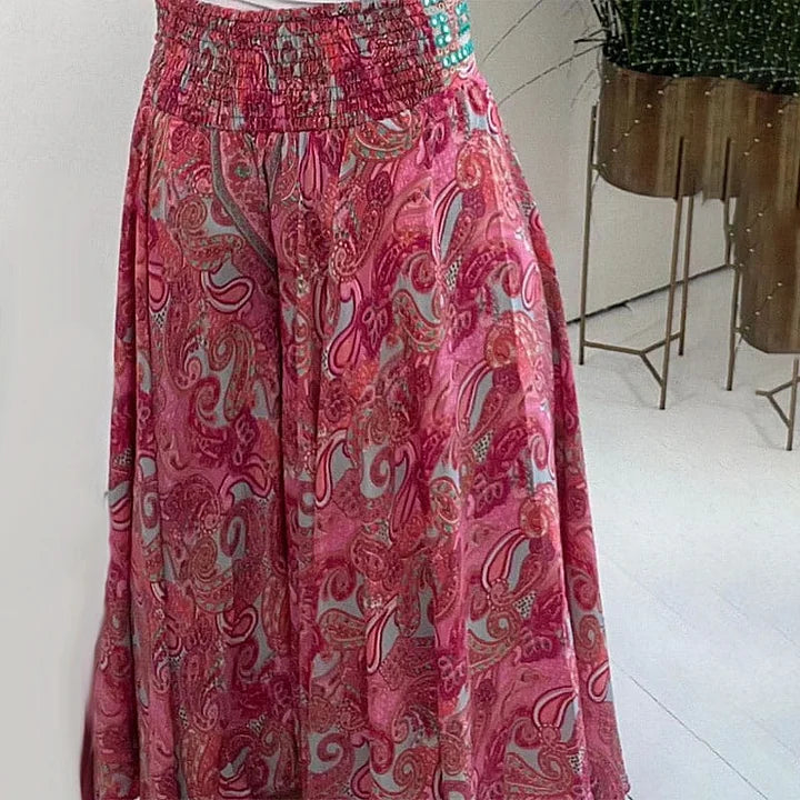 1 + 2 FREE | Ethnic Paisley Print Elastic Patchwork-Waist Lightweight Pants | 22K Sold in 3 Days – Back Again for 24H Only!