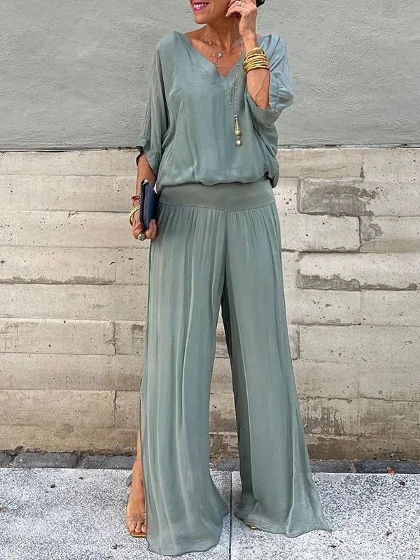 1 + 2 FREE | Elegant chiffon wide-leg pants two-piece set | 16K Sold in 3 Days – Back Again for 24H Only!