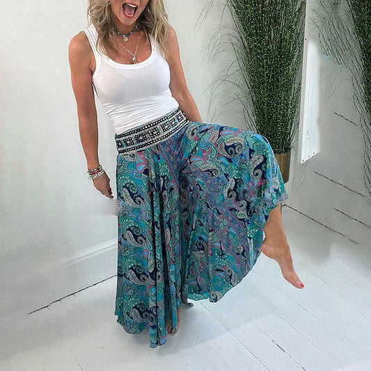 1 + 2 FREE | Ethnic Paisley Print Elastic Patchwork-Waist Lightweight Pants | 22K Sold in 3 Days – Back Again for 24H Only!