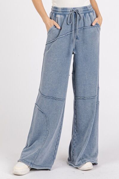 Cozy Comfort Life Mineral Wash Elastic Waist Pants
