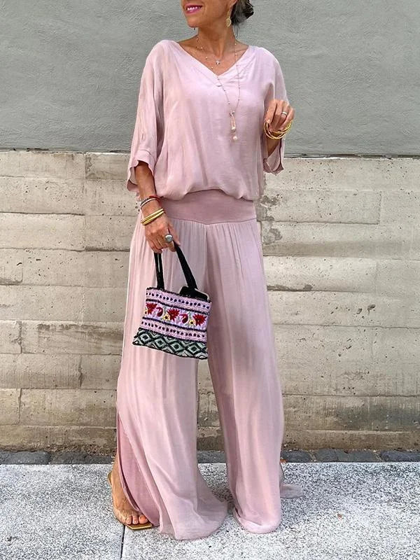 1 + 2 FREE | Elegant chiffon wide-leg pants two-piece set | 16K Sold in 3 Days – Back Again for 24H Only!
