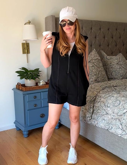 1 + 2 FREE | Women's Athletic Workout Sleeveless Hood Romper | 21K Sold in 3 Days – Back Again for 24H Only!