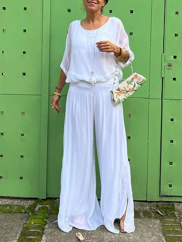 1 + 2 FREE | Elegant chiffon wide-leg pants two-piece set | 16K Sold in 3 Days – Back Again for 24H Only!