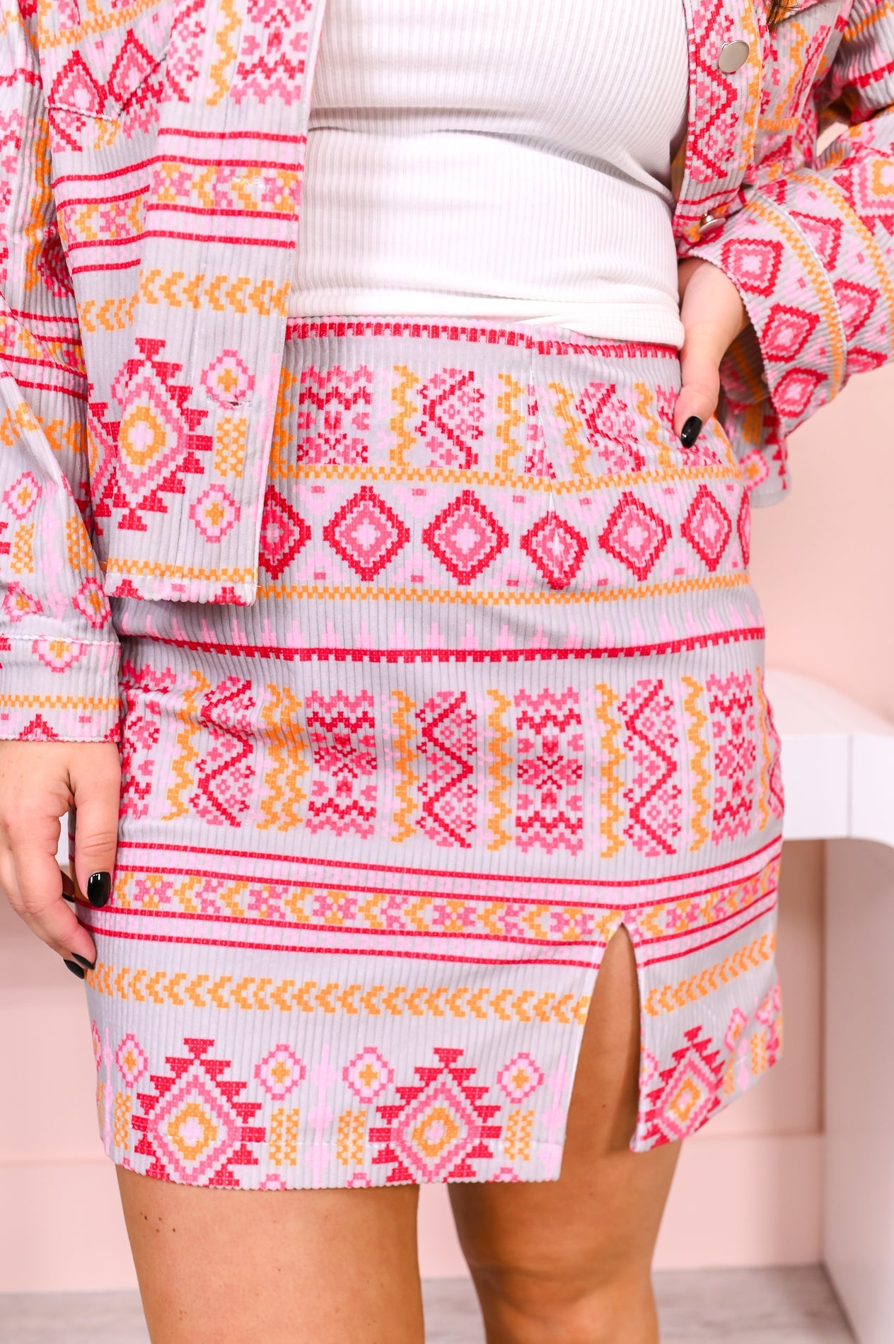 Refuse To Lose Gray/Multi Color Tribal Skirt - E1088GR