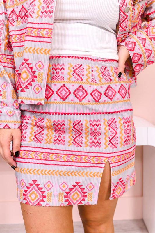 Refuse To Lose Gray/Multi Color Tribal Skirt - E1088GR