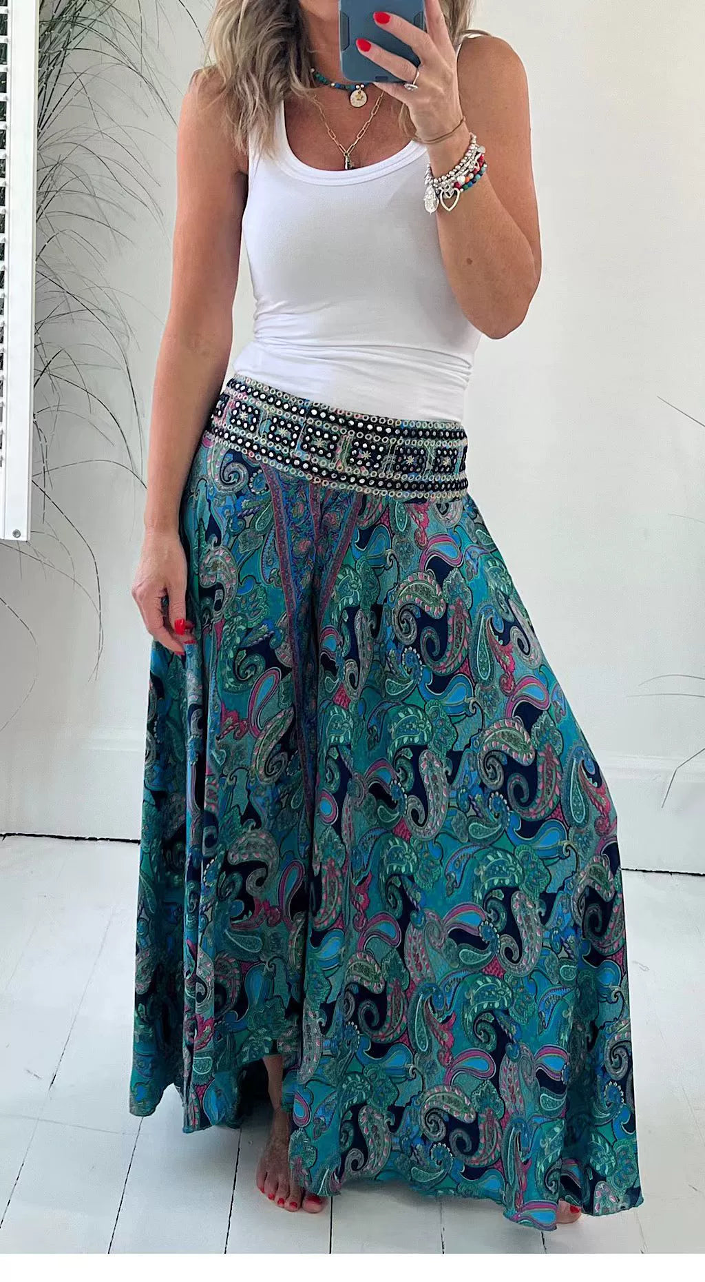 1 + 2 FREE | Ethnic Paisley Print Elastic Patchwork-Waist Lightweight Pants | 22K Sold in 3 Days – Back Again for 24H Only!