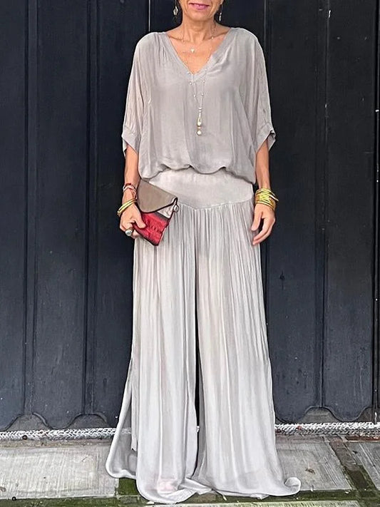 1 + 2 FREE | Elegant chiffon wide-leg pants two-piece set | 16K Sold in 3 Days – Back Again for 24H Only!