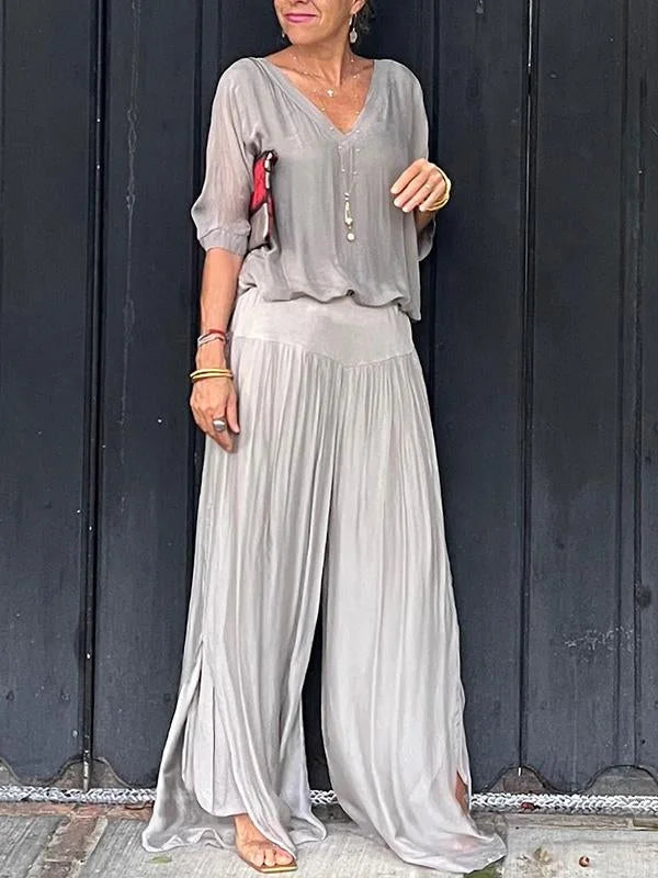 1 + 2 FREE | Elegant chiffon wide-leg pants two-piece set | 16K Sold in 3 Days – Back Again for 24H Only!