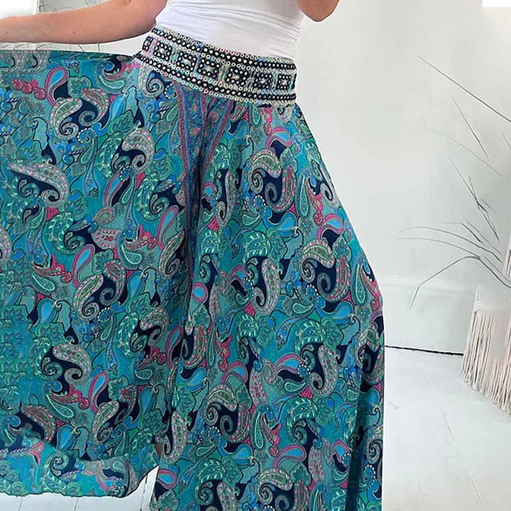 1 + 2 FREE | Ethnic Paisley Print Elastic Patchwork-Waist Lightweight Pants | 22K Sold in 3 Days – Back Again for 24H Only!