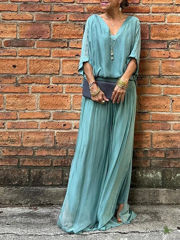 1 + 2 FREE | Elegant chiffon wide-leg pants two-piece set | 16K Sold in 3 Days – Back Again for 24H Only!